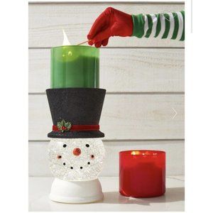 Bath & Body Works Snowman With Top Hat Globe 3 Wick Candle Pedestal